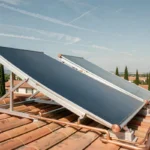 Installation de chauffe-eau solaire avec capteurs thermiques sur un toit en tuiles en France