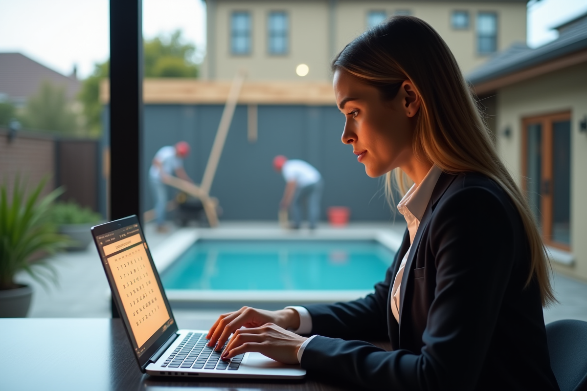 Femme professionnelle regarde calendrier piscine