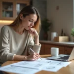 Femme réfléchissant à des devis de rénovation cuisine