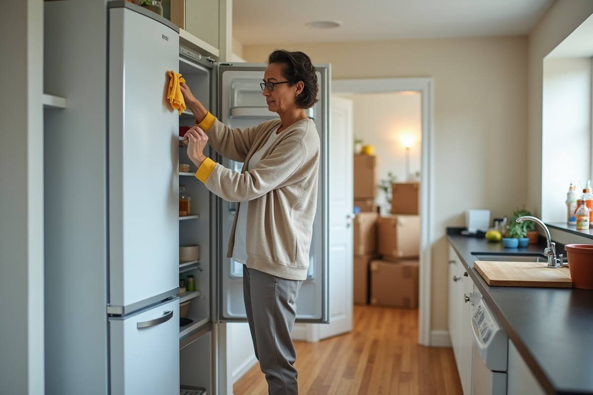 Femme vérifiant et nettoyant l