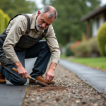 Homme en overalls examinant une voie extérieure