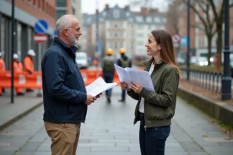 Homme d'âge moyen avec documents urbains en main