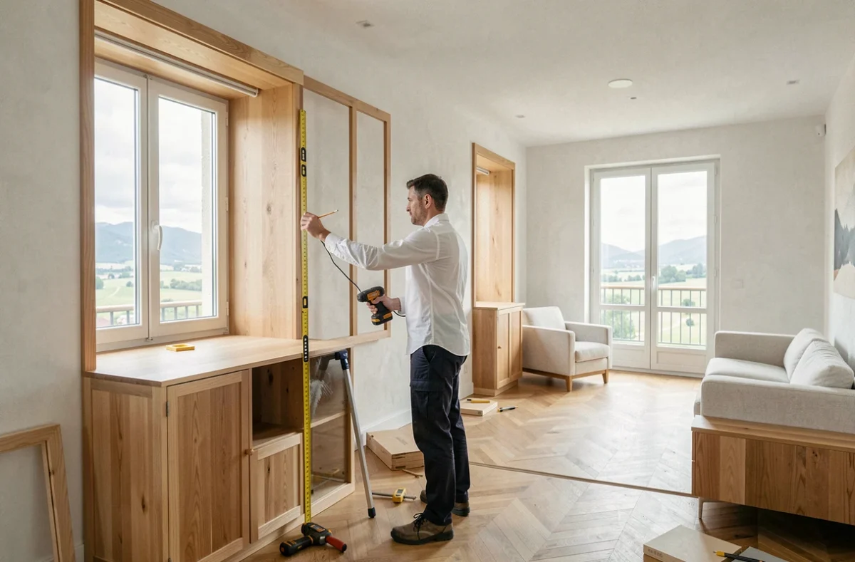Spécialiste Jeb Agencement installant des menuiseries intérieures sur mesure dans un intérieur contemporain en Isère