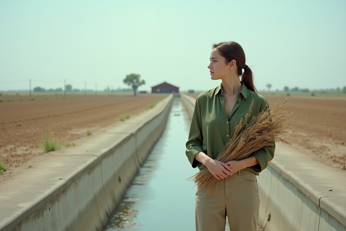 Jeune femme regardant des cultures flétries près d