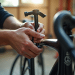 Personne utilisant une clé Allen pour assembler un vélo en atelier