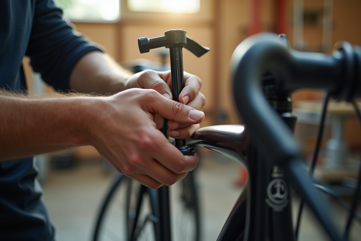 Personne utilisant une clé Allen pour assembler un vélo en atelier