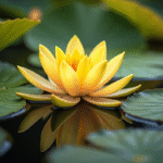 Fleur de nuphar jaune éclatante sur étang calme en jardin