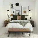 white and black bed linen