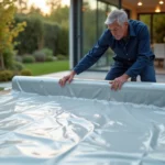 Ouvrier en tenue navy posant sur un patio moderne