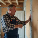 Ouvrier vérifiant l'isolation thermique d'un mur