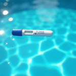 Piscine bleue brillante avec test de chlore faible