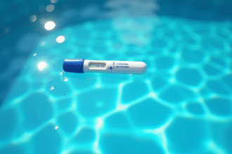 Piscine bleue brillante avec test de chlore faible
