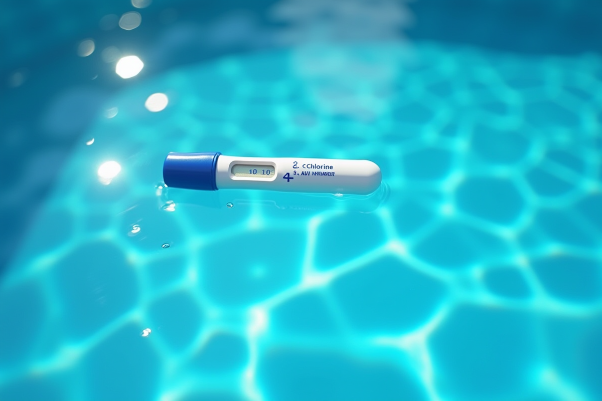 Piscine bleue brillante avec test de chlore faible