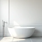 Plaque PVC blanche mate installée sur le mur d'une salle de bain moderne au-dessus d'une baignoire