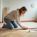 Femme posant sur le sol en posant du seagrass naturel
