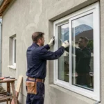 Poseur de fenêtres professionnel installant une fenêtre double vitrage sur une maison en Isère