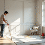 Salon cosy en rénovation avec peinture blanche et lumière naturelle