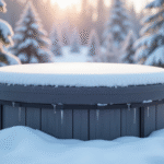 Spa d'hiver enneige avec couverture isolante et glaçons