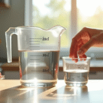 Verre mesure d'eau de 200 ml sur un plan de travail